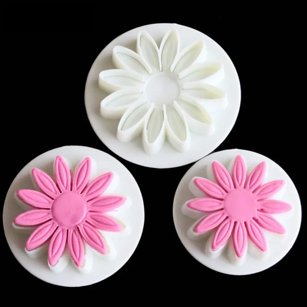 

3PCS Sunflower Fondant Mold Spring Die Plastic Sugar Cakes Baked Biscuit Cookies Decorating Modeling Tools Kitchen Gadgets