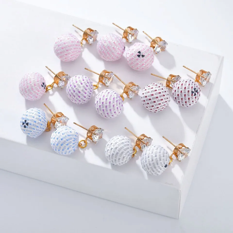 

Trendy Korean Style Drop Earrings Rhinestone With Cloth Wrapped Alloy Ball Earrings Wedding Jewelry Fashion Handmade Earings