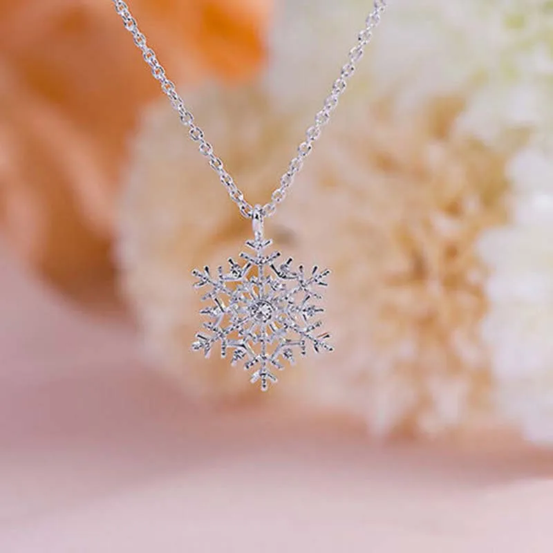 Рождественский Хрустальный снежинка серебряный шарм цепи Цепочки и ожерелья ювелирные изделия кулон подарок на