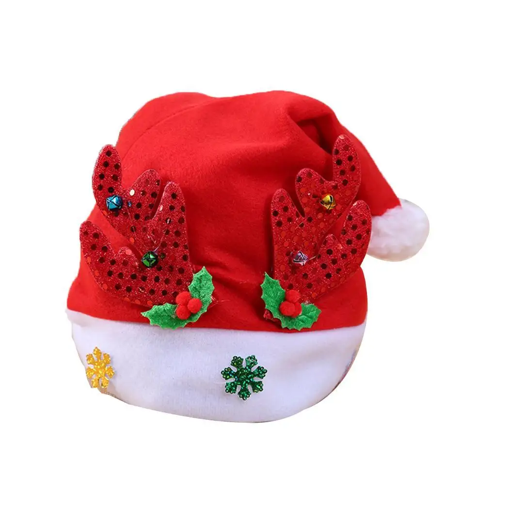 Stylish Christmas Party Adult Elk Sequins Decoration Red Gold Green Hat |