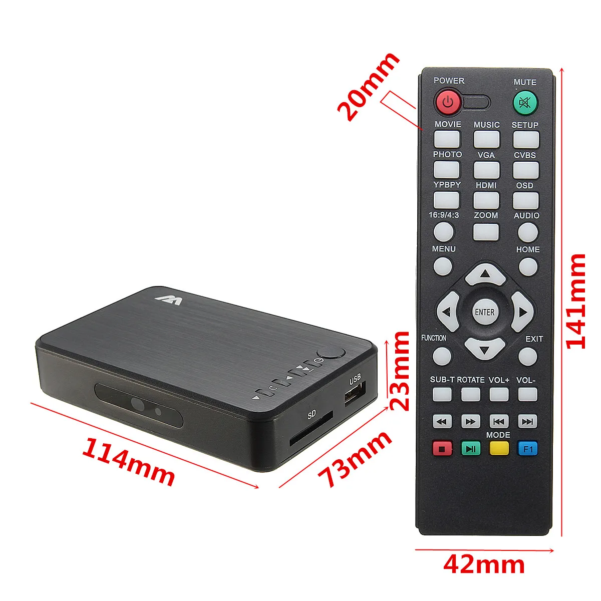  Full 1080P HD Multi Media Player HDMI/VGA/AV w/ Remote Control TV BOX 3 FAT32 NTFS Output EU/UK/US/