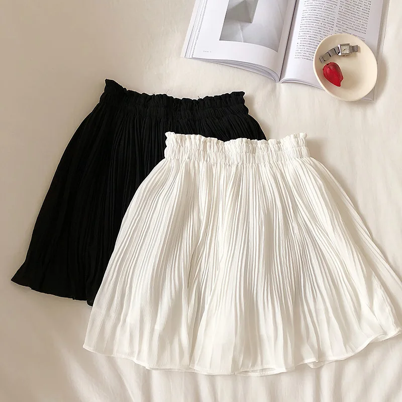 Летняя женская однотонная плиссированная юбка с высокой талией плиссированные мини-юбки женская белая шифоновая юбка