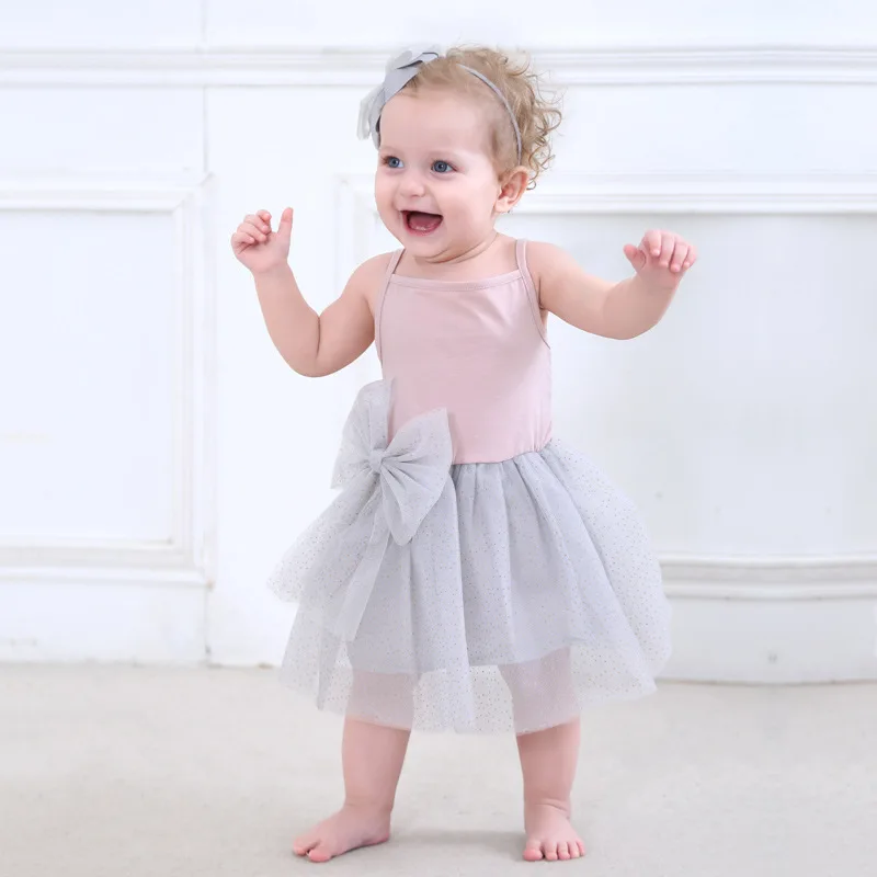 

OKLADY Mesh-Overlay Maxi Dress Kid's Dresses Pink Baby Girl Dress Sequins Sweet Bow Suspender Cute Halter Dress 12M 2T