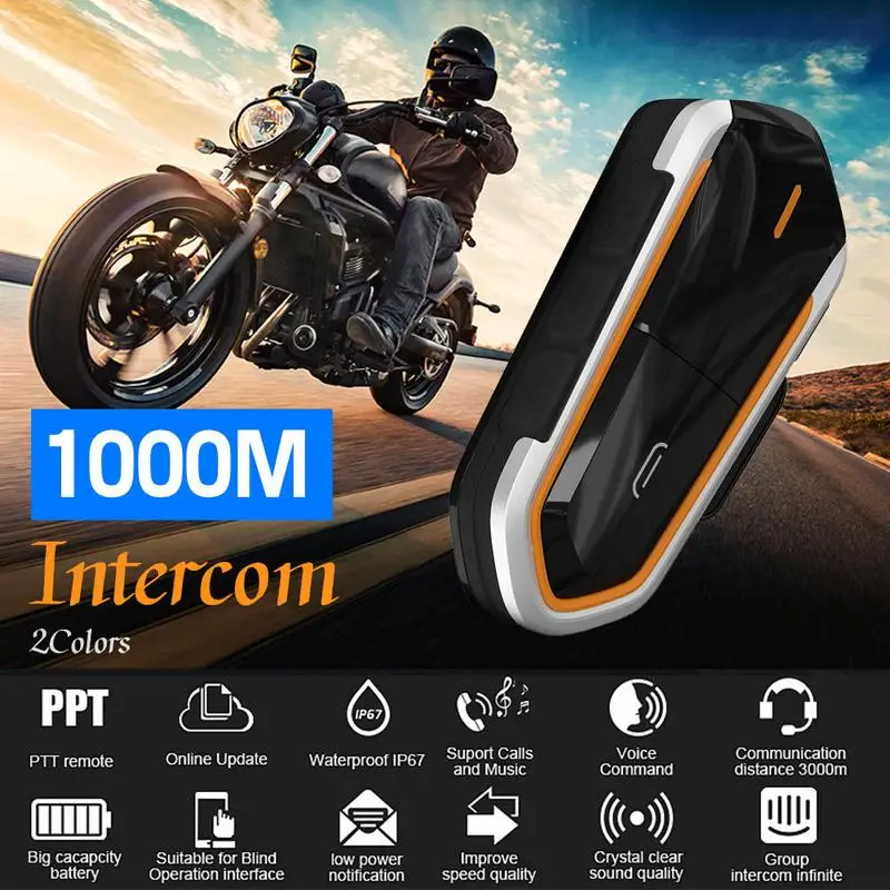 

Motorcycle Bluetooth Walkie Talkie 12 Hours Long Talk IPX7 Waterproof Wireless Helmet Headset Intercom GPS