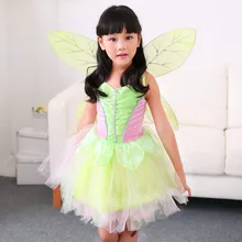 Платье-колокольчик для девочек «Тинкер», Детский костюм эльфа для дня рождения, вечеринки, Хэллоуина Летнее нарядное платье феи с цветами для маленьких девочек с крыльями