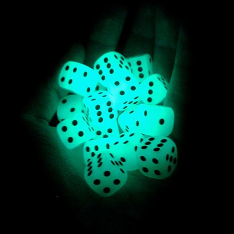 

6Pcs 16mm Glowing Luminous Dice Rounded Corners Black Spots Dice Nightclub Bars