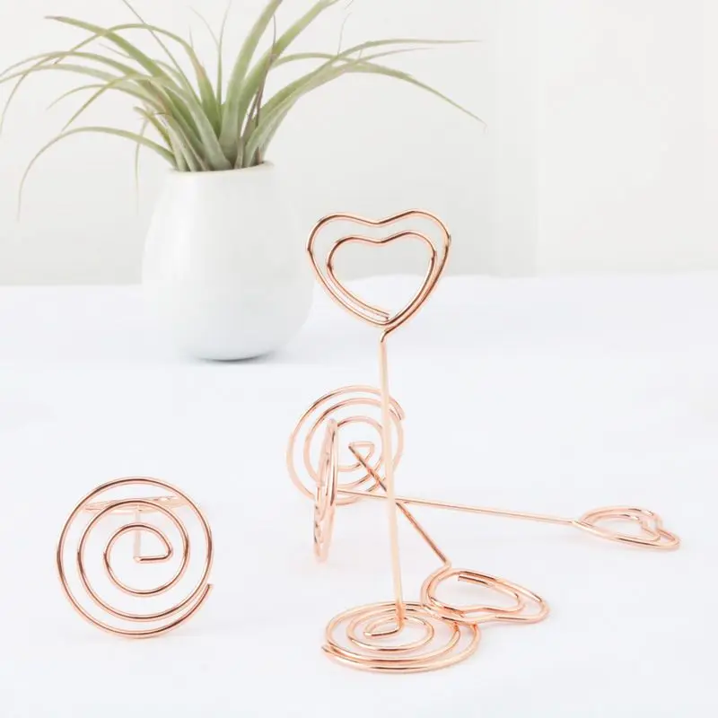 

6 pcs Heart Shape Photo Holder Stands Table Number Holders Place Card Paper Menu Clips For Wedding Party Decoration Rose gold