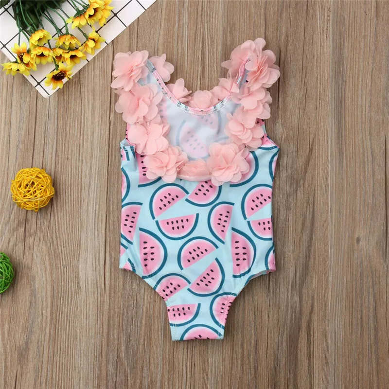 الأسرة مطابقة واحدة قطعة الدعاوى طفل الرضع طفل الفتيات البطيخ ملابس السباحة 3D زهرة ملابس السباحة بيكيني