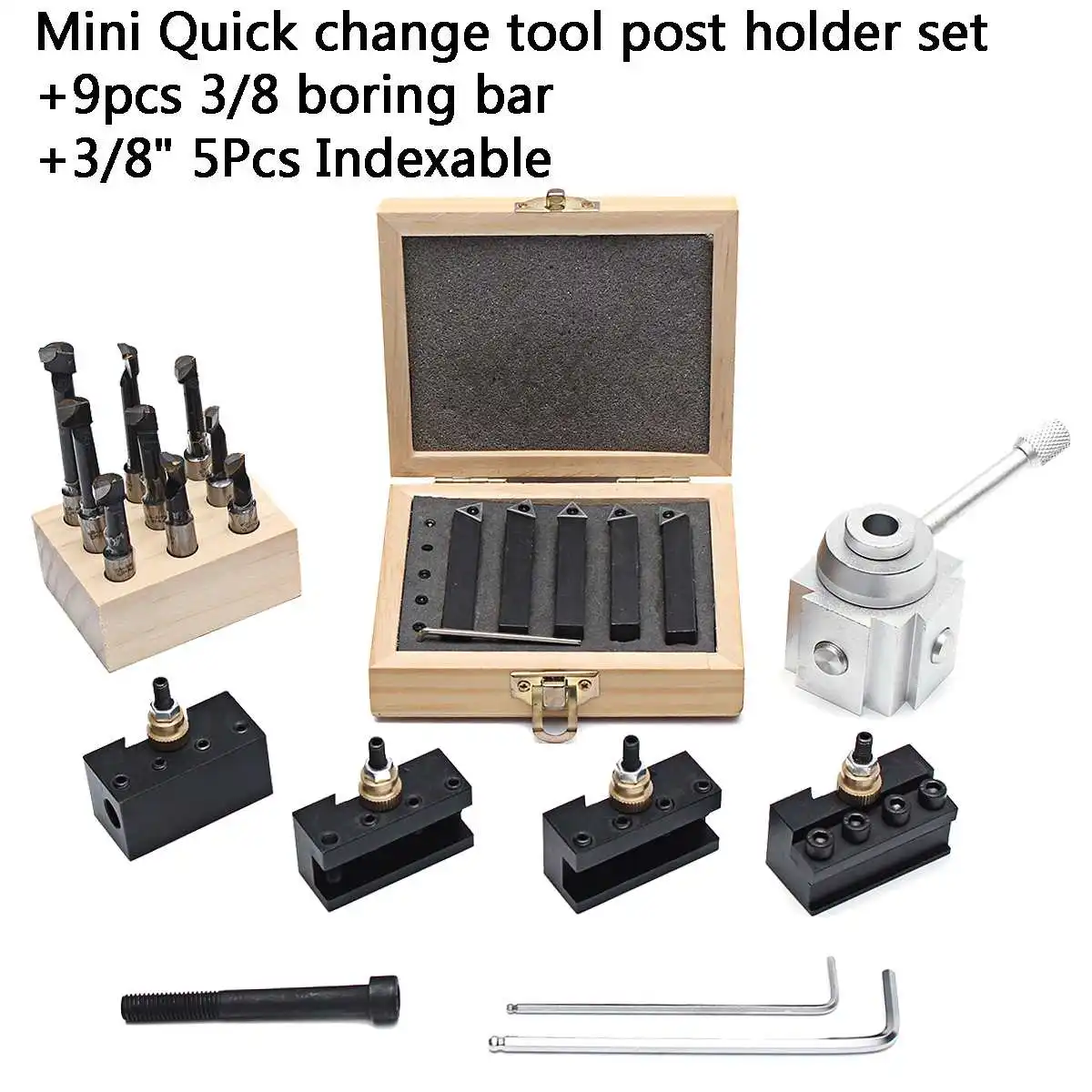 

Mini Quick Change Tool Post Holder Set + 9x Boring Bar 3/8" + 5x Indexable 3/8