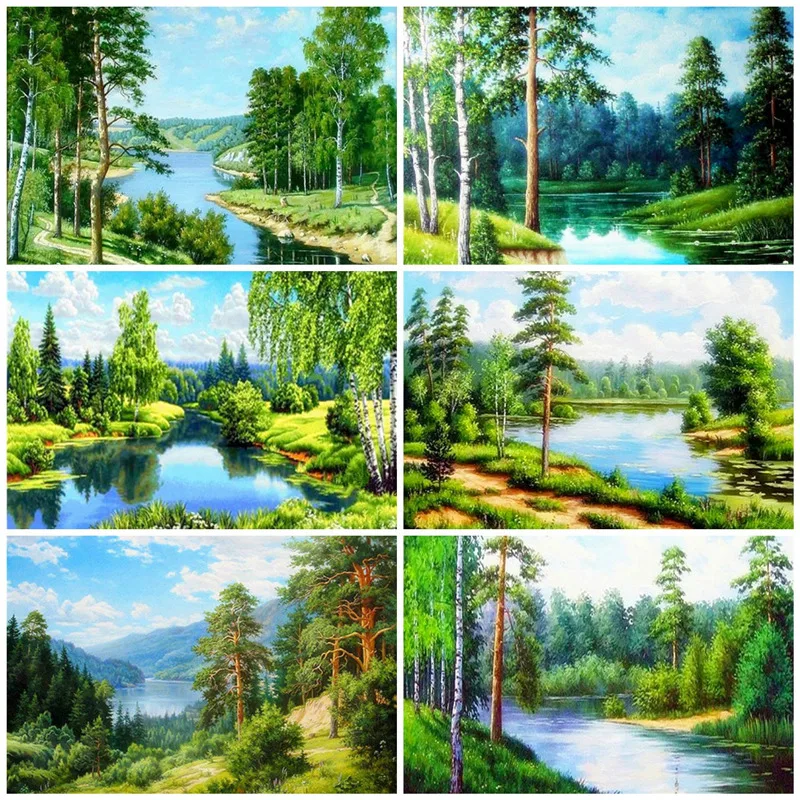 

AZQSD Diamond Embroidery Full Display Scenic Lake Home Decor Diamond Painting Landscape Handmade Picture Rhinestones Needlewok