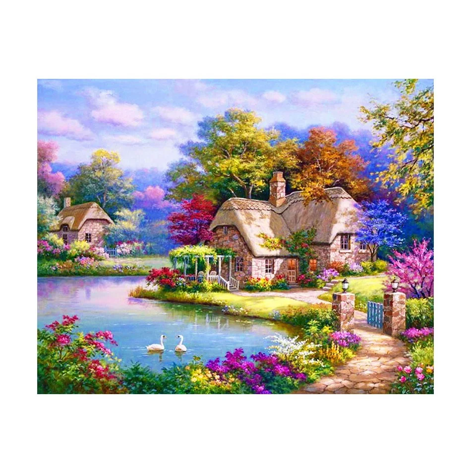 

CNIM Hot Europe Style Europe Full Square Drill Diamond Embroidery Cottage Scenery 5D Diy Diamond Painting Cross Stitch Rhineston