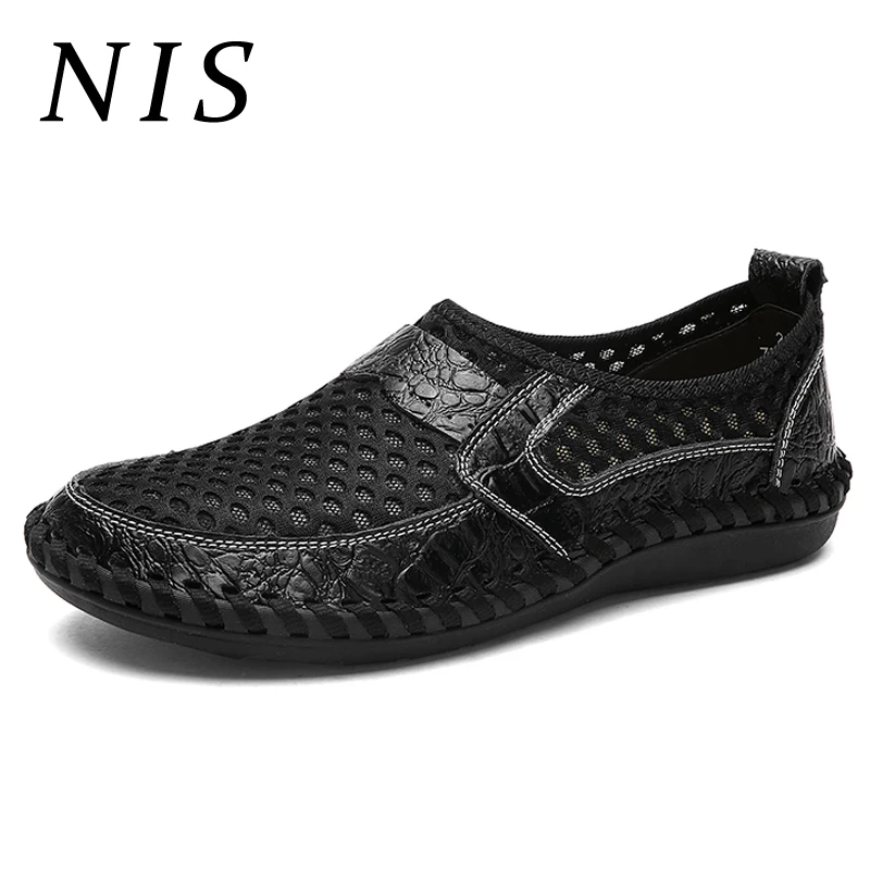 

NIS Men Loafers Patchwork Leather Mesh Casual Shoes Man Summer Beach Shoes Slip-on Soft Sole Male Breathable Driving Flats New