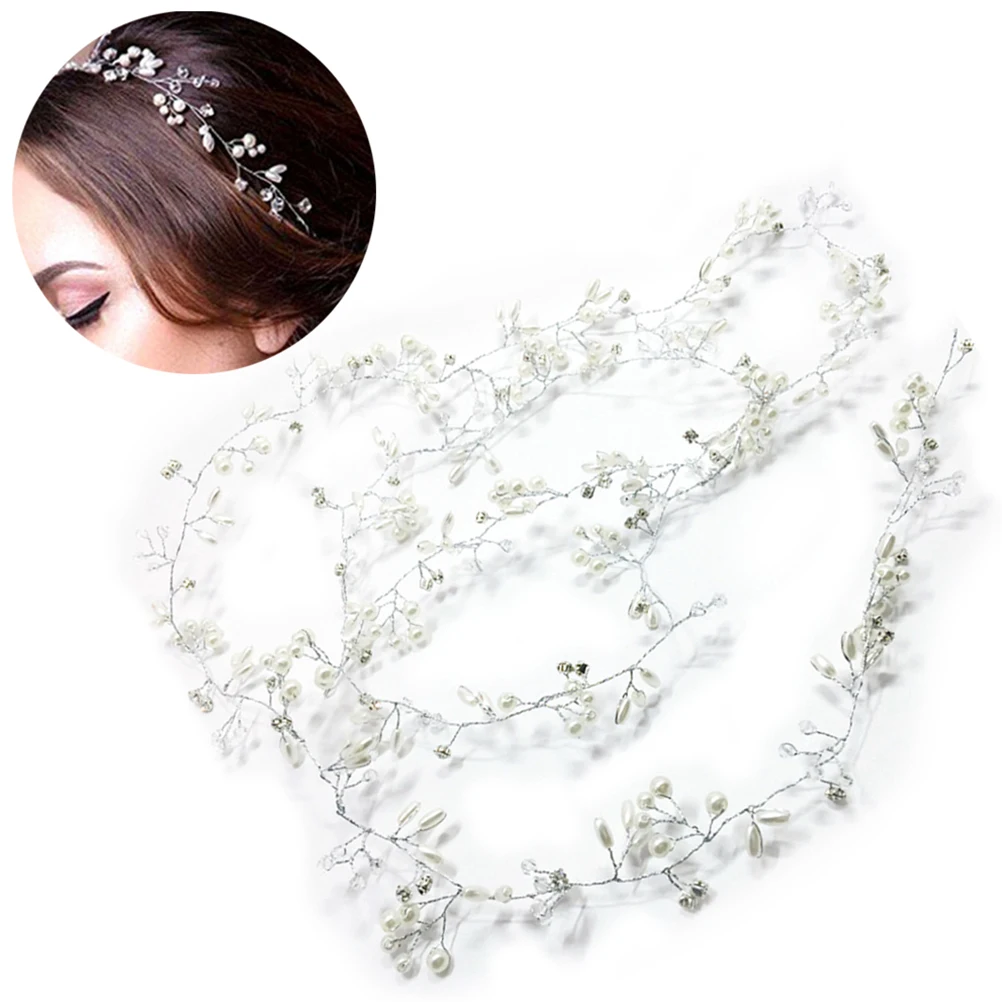 50 см/100 см Женская Свадебная лента для волос с кристаллами и жемчугом, ручная работа, повязка на голову, свадебные аксессуары для волос(серебро