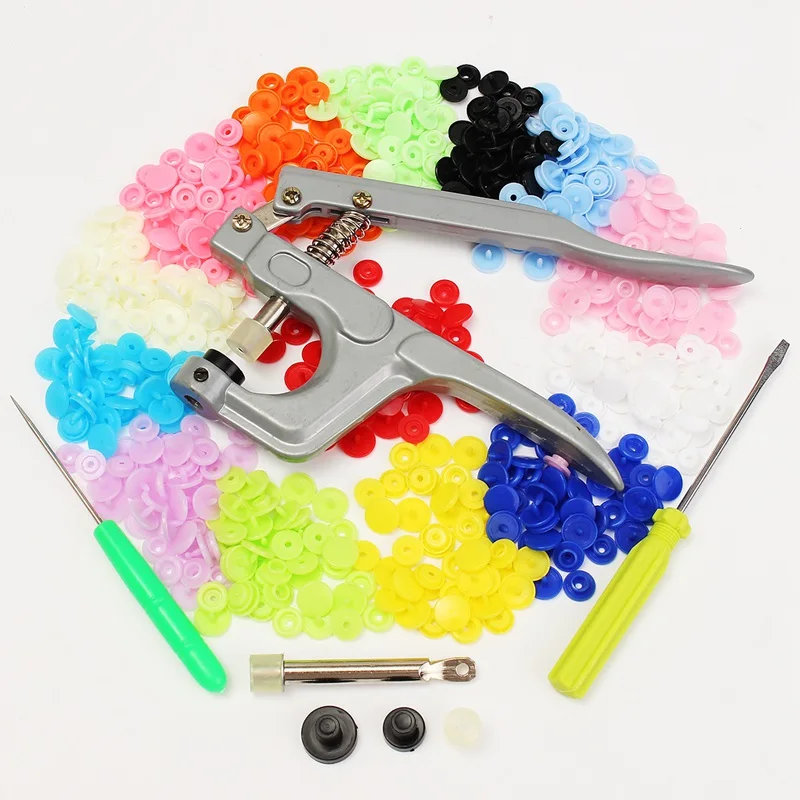 1pcs Buckle Clasp Clamp Press Pliers + 15 Colors x 10 Button 151pc/set