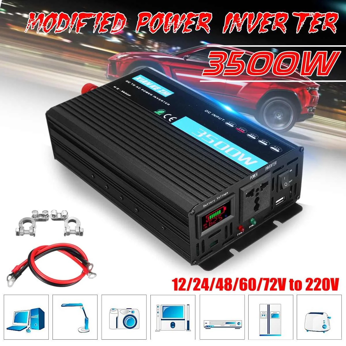 

1700W Intelligent Display Home Use DC 12/24/48/60V to AC 220V Multiple Protection Power Inverter Modified Sine Wave Converter
