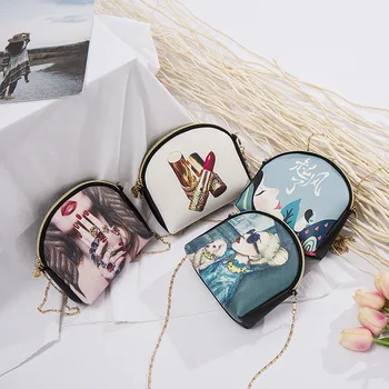 

030819 new hot lady girl small shell bag female cartoon printing shoulder bag