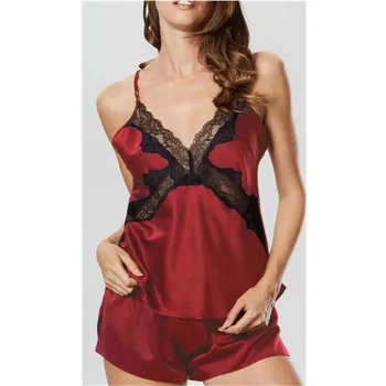 

Fashion Satin Sexy Sleepwear Suits Women's Sexy Lace Pajamas Ladies' New Fashionable Strappy Sleeveless Nightwear Hot Selling