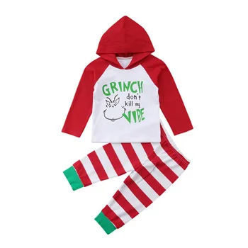 

0-24M Newborn Infant Kid Girl Boy Christmas Long Sleeve Cotton Hooded Tops Striped Pants Leggings Baby Clothes Outfits 2Pcs Set