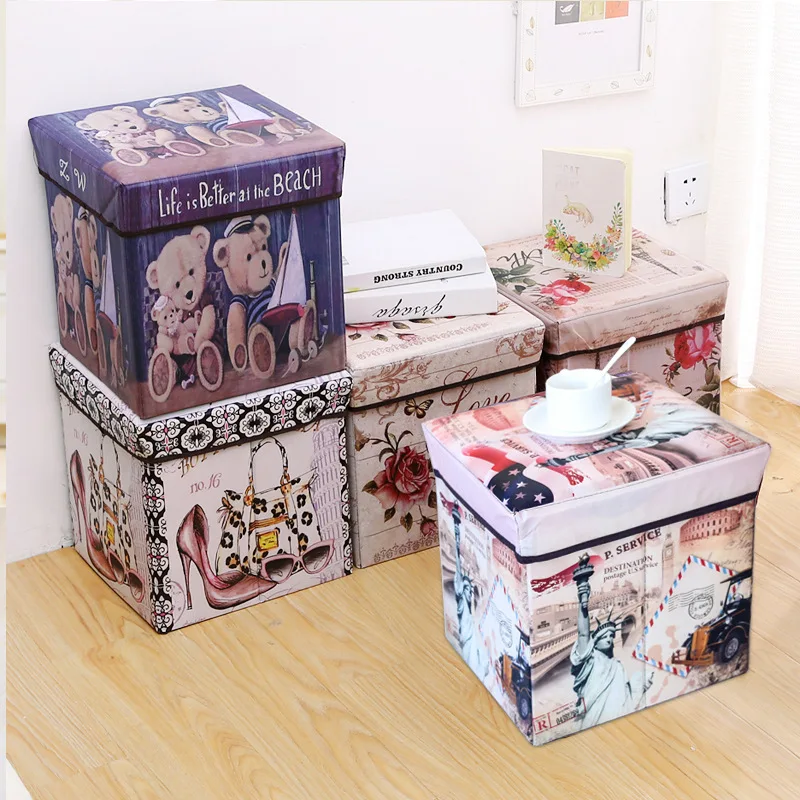 

Waterproof Folding Pouffe De Rangement Toy Storage Box Chair Foot Stools Large Capacity Square Storage Organizer Opbergdoos