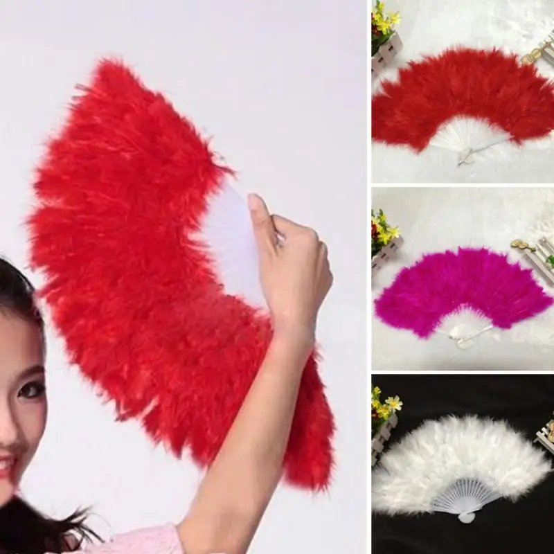 

2018 New Arrival 3colors fluffy soft feather costume hand held folding fan Women Lady Party Theater Ball Dance Fans