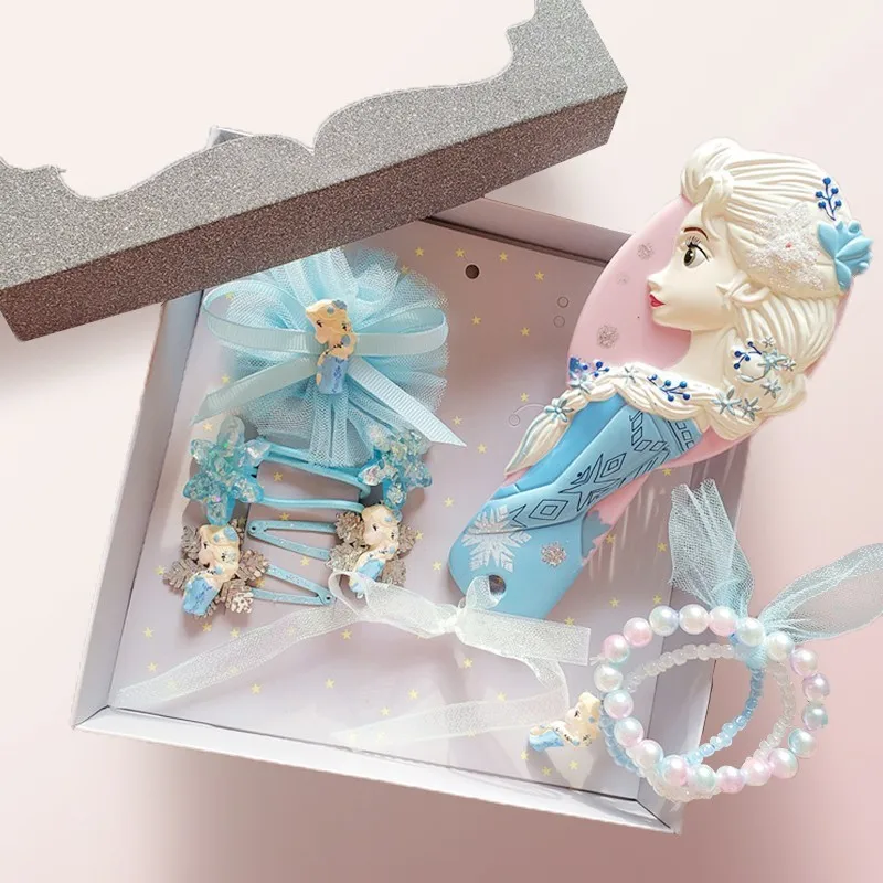 Disney Princess Comb Hair Rope Headwear Set Frozen Elsa Ariel Cartoon 3D Stereo Air Cushion Comb Girl Headwear Hair Ring Set