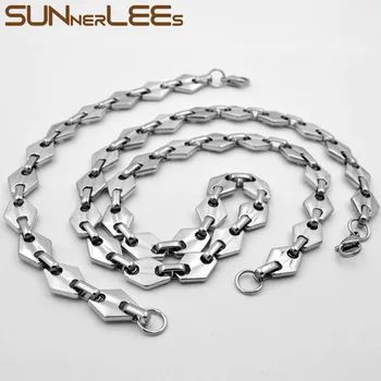 

SUNNERLEES Fashion Jewelry Stainless Steel Necklace Bracelet Set 11mm Geometric Link Chain Silver Color Gold Plated SC135 S