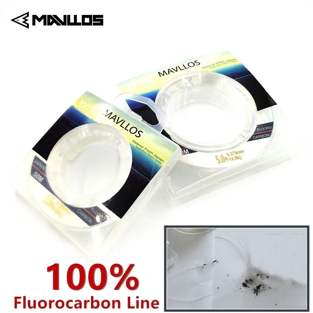

Mavllos 100% Fluorocarbon Fishing Line 50m 100m Carbon Fishing Leader Fluorocarbon Line Carbon Monofilament Sink Line Invisible