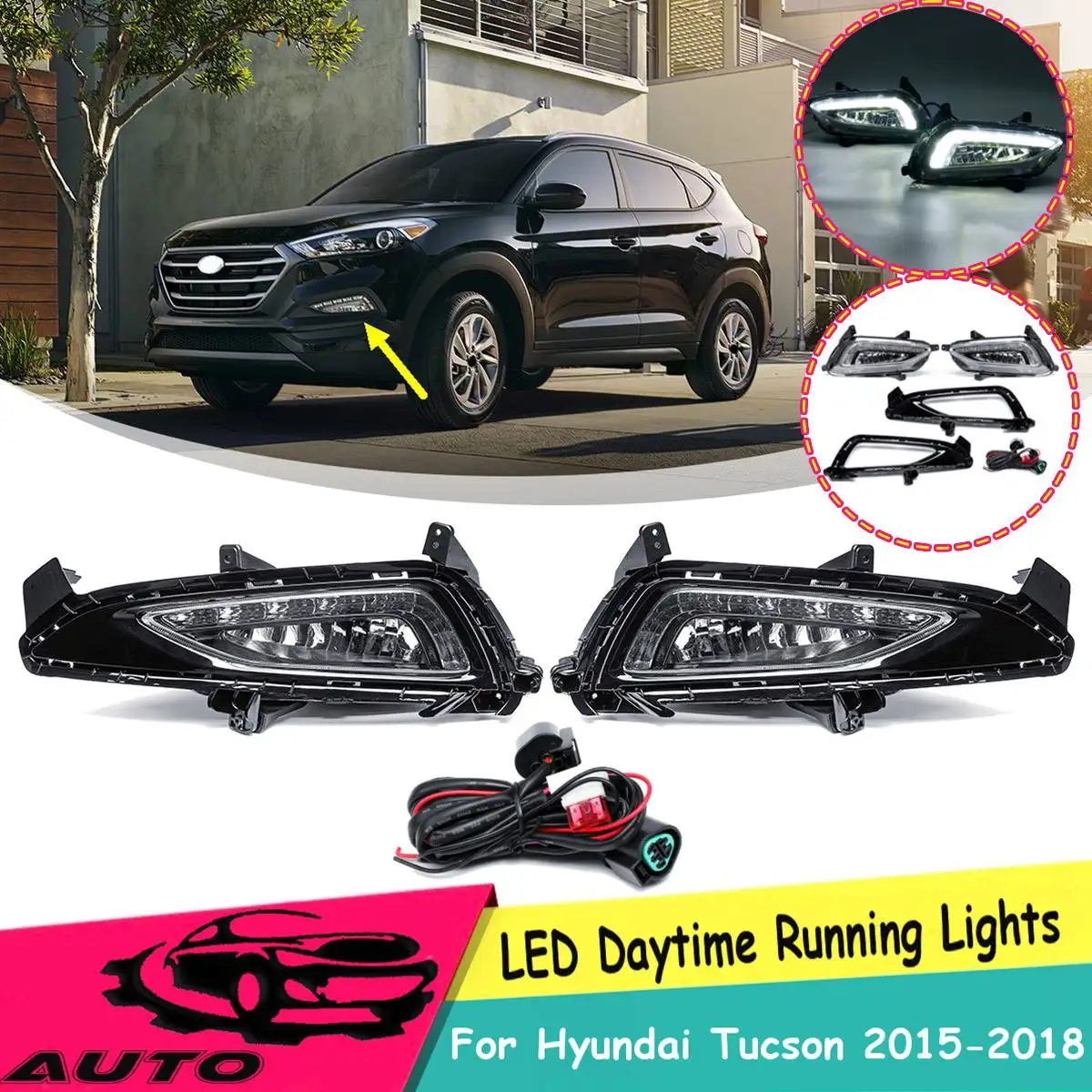 1 Pair White Led Drl For Hyundai Tucson 2015 2016 2017 2018 Daytime