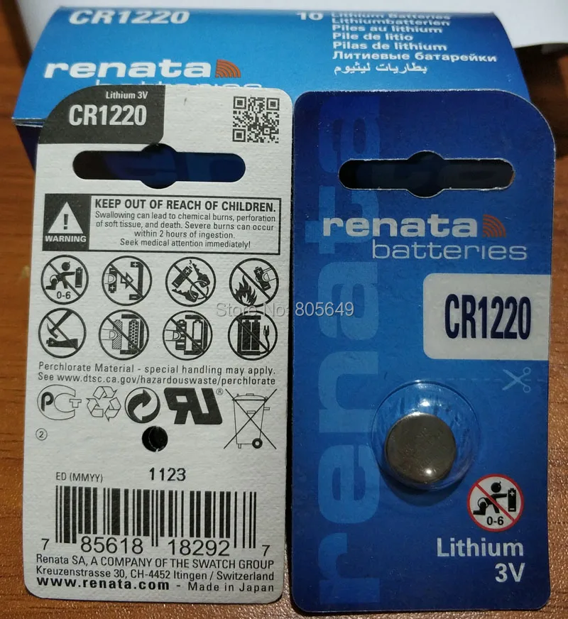 

100Pcs/lot renata lithium Battery CR1220 3V %100 original brand renata 1220 battery