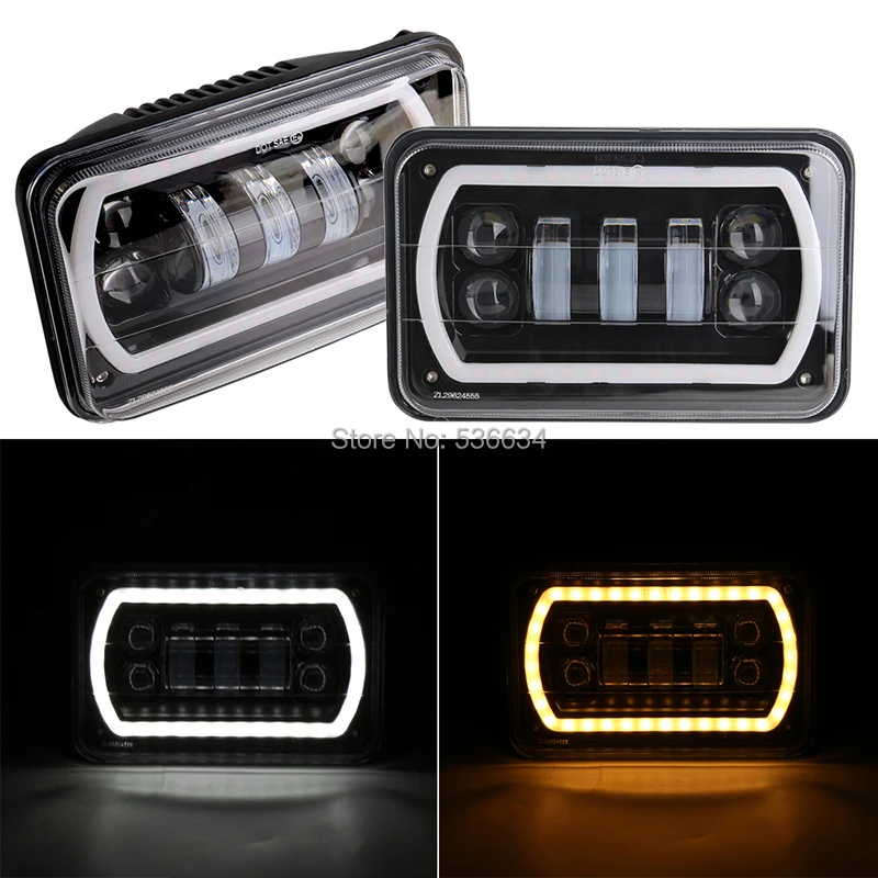 

2Pcs 5"(4x6) Projector LED Work Light Hi/Lo Beam with White-Amber Beam DRL for sedans, Trucks, Motorcycles, and off-road