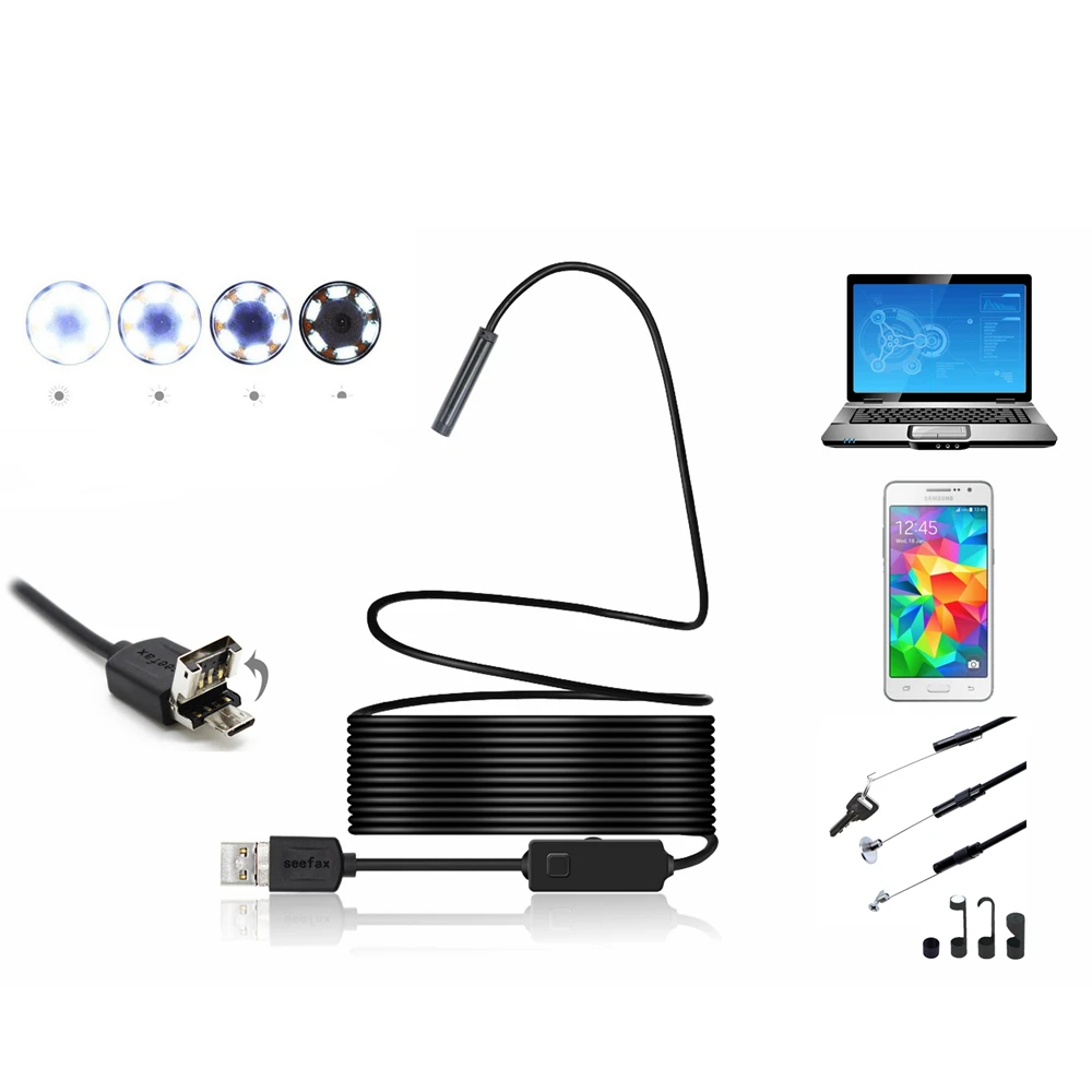 

2 in 1 8mm 6LED IP67 Micro USB Endoscope Borescope Inspection Waterproof Observe Camera Rigid Cable for Android PC for computers