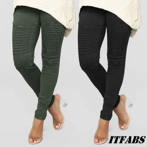 

Fashion Women's High Waist Casual Drawstring Elastic Long Pants Ladies Pencil Trousers Black Army Green