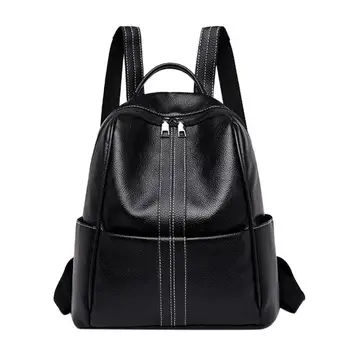

Solid Color Travel Backpacks Women Knapsack PU Leather Shoulder School Bags