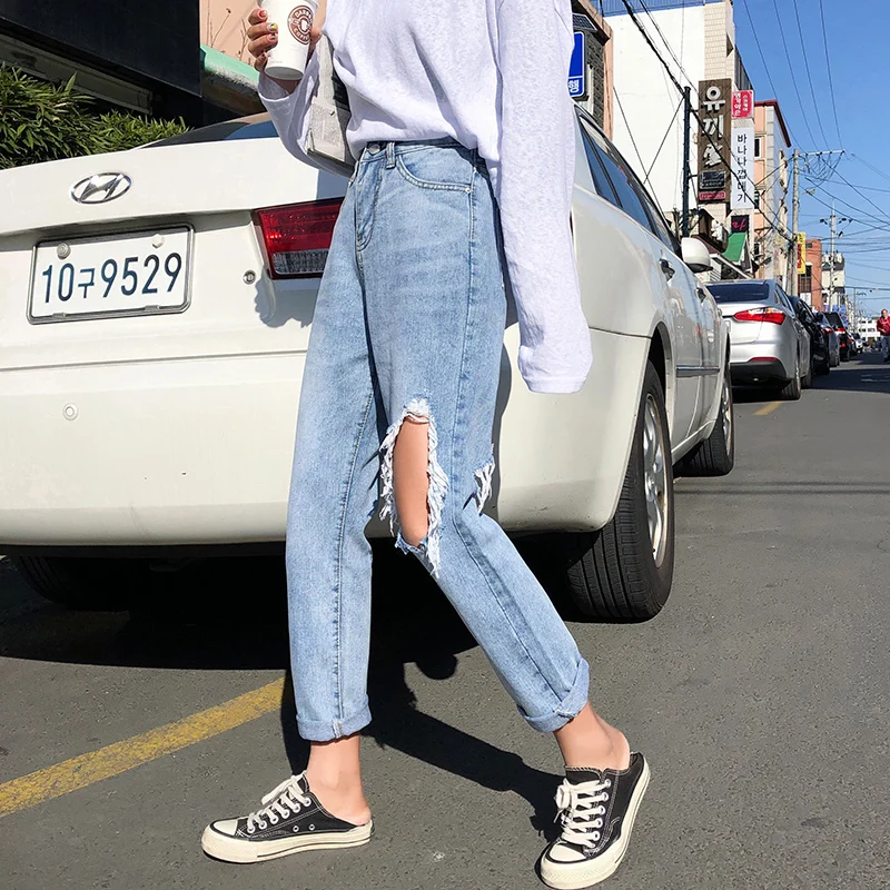 2019 Boyfriend Ripped Jeans For Women Pants Loose Trousers Denim Vintage Mom Jeans High Waist Jeans Woman