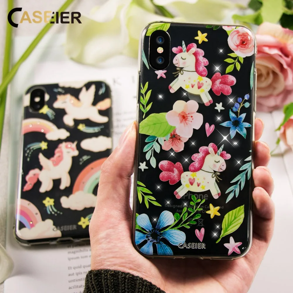 Caseier модный Единорог Стиль чехол для iPhone X шикарный Мягкий ТПУ силиконовый 5S 6 6S 7 8