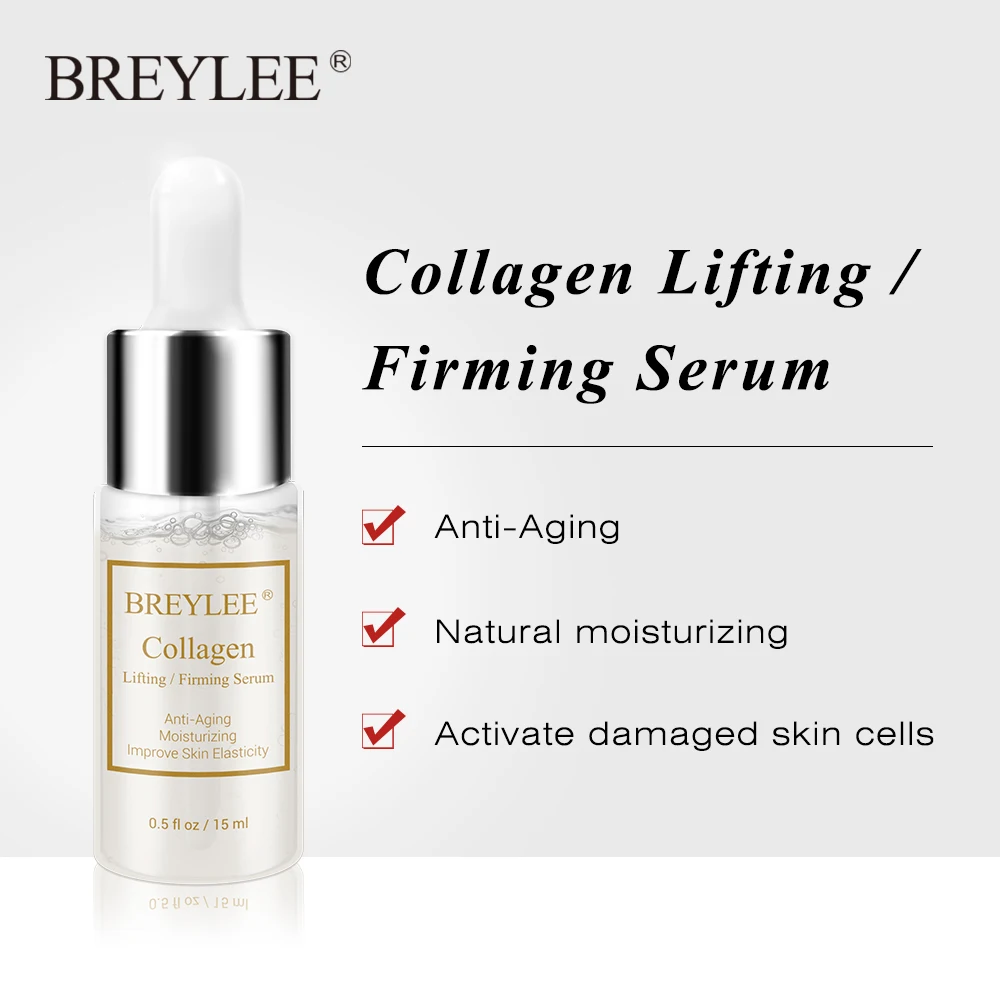 Breylee Collagen Lifting Firming Serum Hyaluronic Acid Moisturizing Essence Anti-aging Remove Wrinkles Face Cream Skin Care 15ml