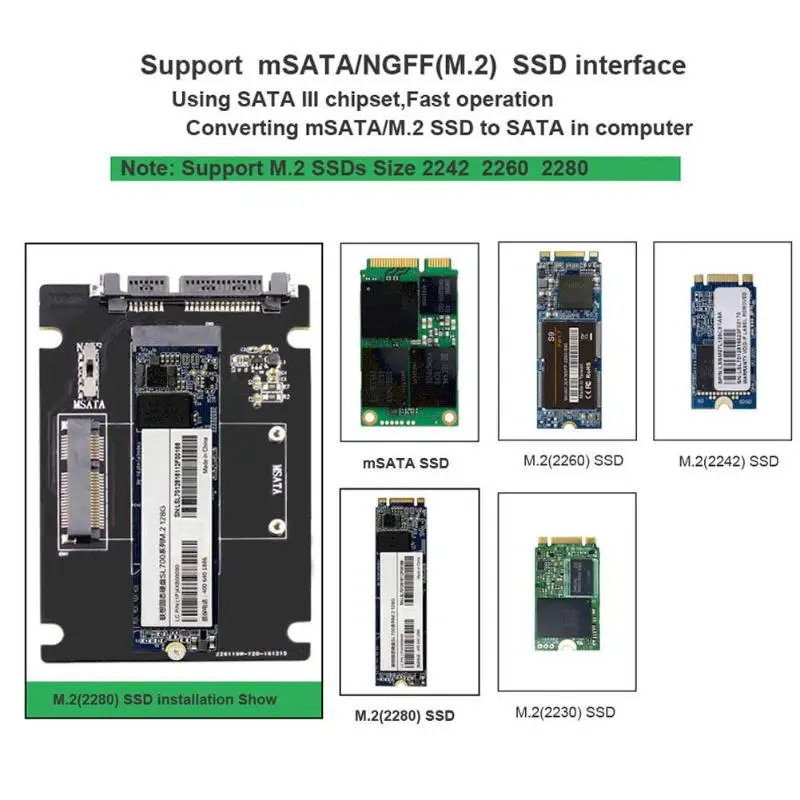 MSATA к NGFF M2 к SATA3 адаптер конвертер mSATA/NGFF SSD до 2,5 дюймов SATA адаптер Поддержка mSATA SSD+ M.2 NGFF SSD