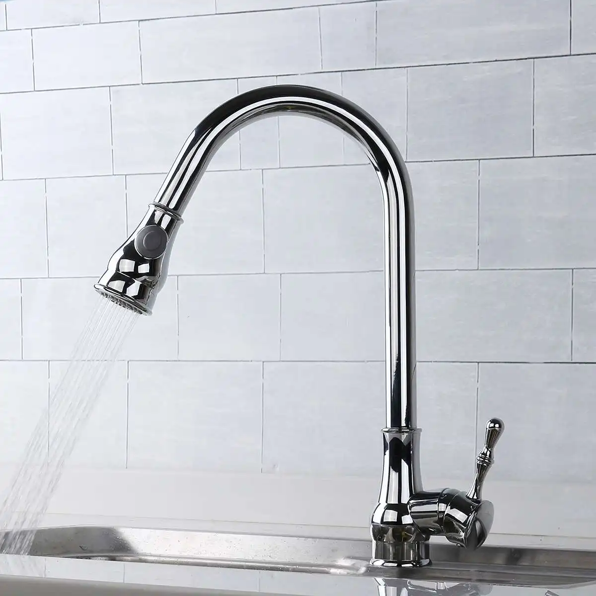 

Xueqin Chrome 360Rotation Pull Out Kitchen Sink Faucet Spray With Soap Dispenser Cold And Hot Water Single Handle Mixer Tap