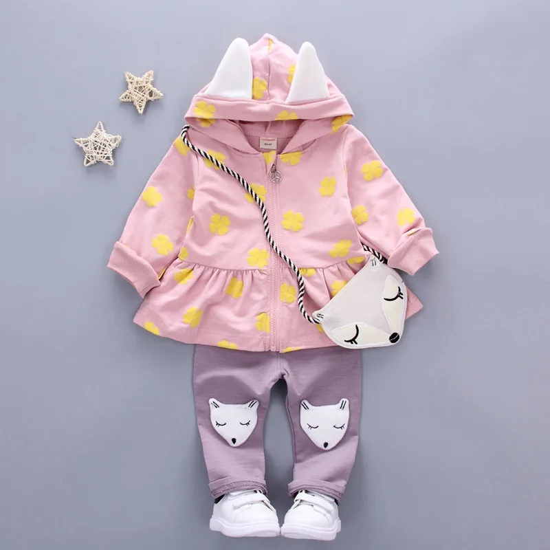 

Lovely Infant Baby Girl Clothes Toddler Children's Set Fashion Flower Print Cute Fox Bag Girls Clothing Girls Clothes Kids Sets
