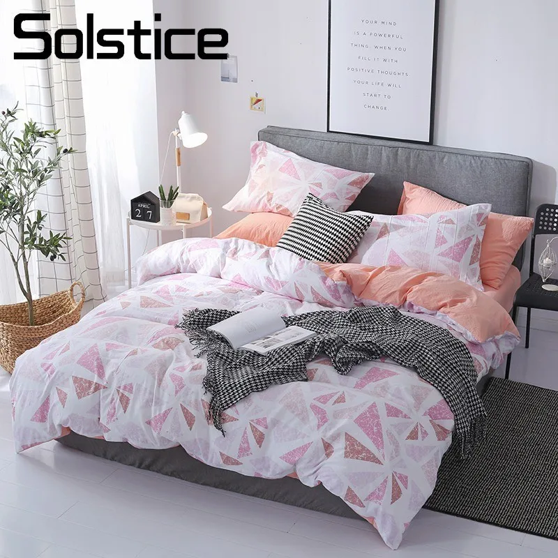

Solstice Home Textile Bedding Set King Queen Duvet Cover Pillowcase Bed Sheet Orange White Triangle Simple Woman Girl Bedclothes