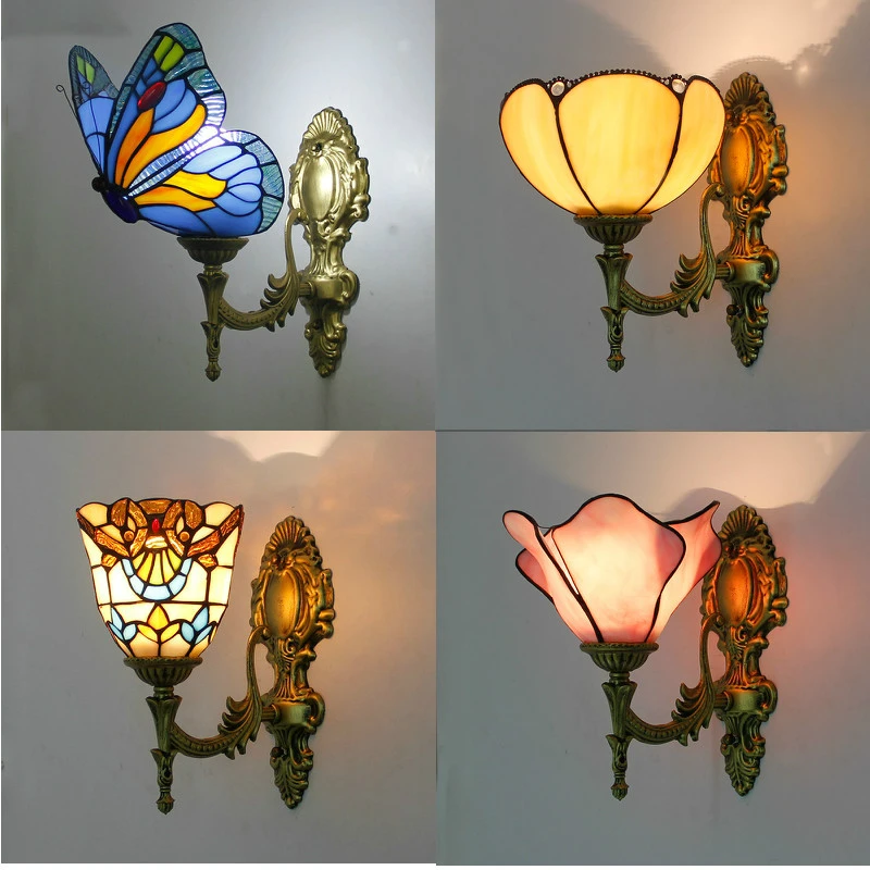 Artpad European Retro Up Down Stained Glass Butterfly Wall Lights 