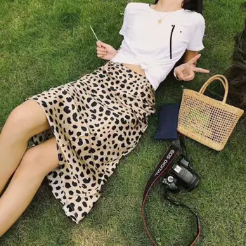

2019 Women Long Skirts High Waist Asymmetrical Chiffon Skirt Loose Leopard Party Club Dailywear Skirt Plus Size