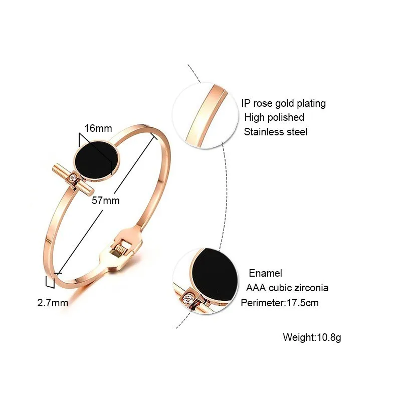 Женский браслет из розового золота с кубическим цирконием, браслет из нержавеющей стали с эмалью, модный очаровательный браслет, подарки для девушки