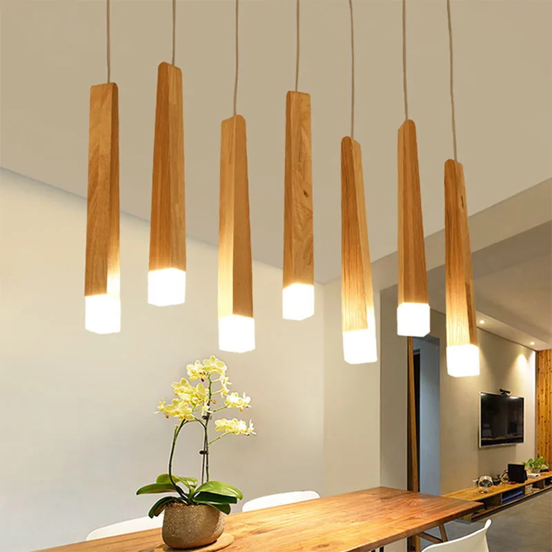 

Simple Style Bar Wood Designer Creative Personality Restaurant Coffee Shop Living Room Lamp Simple Solid Wood Led Pendant Light