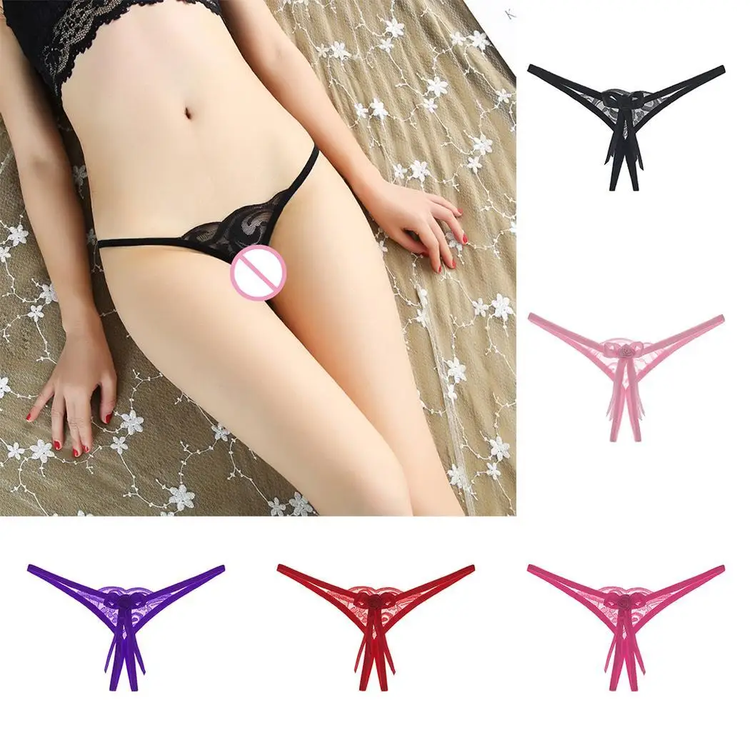

Women Sexy Solid Low-Waist Open Crotch G-String Summer Lingerie Sleepwear Spandex Underwear