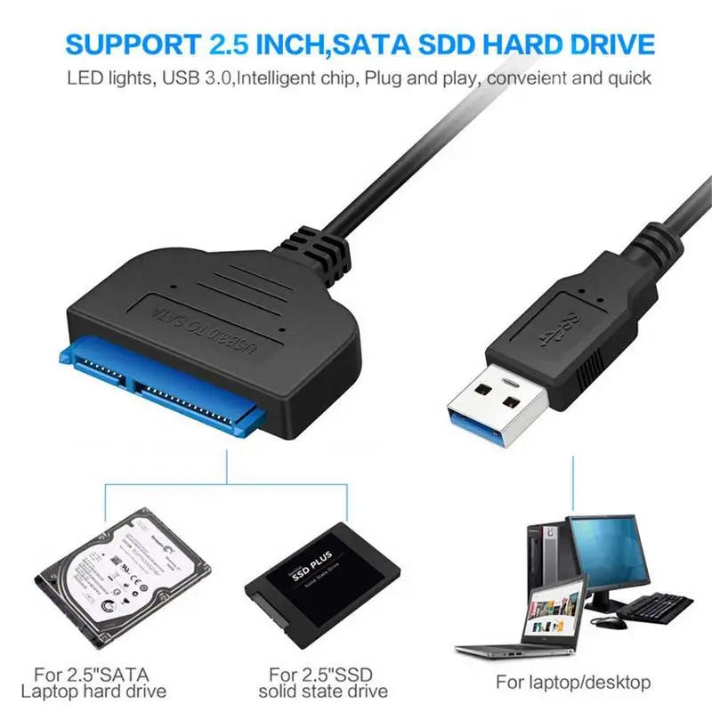 New USB 3.0 To Sata Adapter Converter Cable 22pin SataIII To USB3,0 Adapters For 2.5