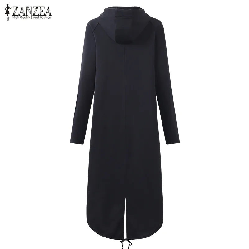 Promo  ZANZEA Autumn Black Long Sweatshirt Coat Women Hoodies Long Sleeve Zipper Loose Jackets Casual Wint