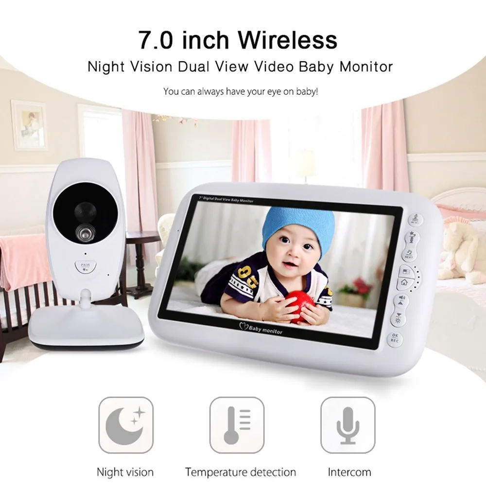 

7.0 Inch Wireless Baby Monitor Phone Camera Monitor Infrared Night Vision Intercom Lullabies Temperature Camera Video Monitor