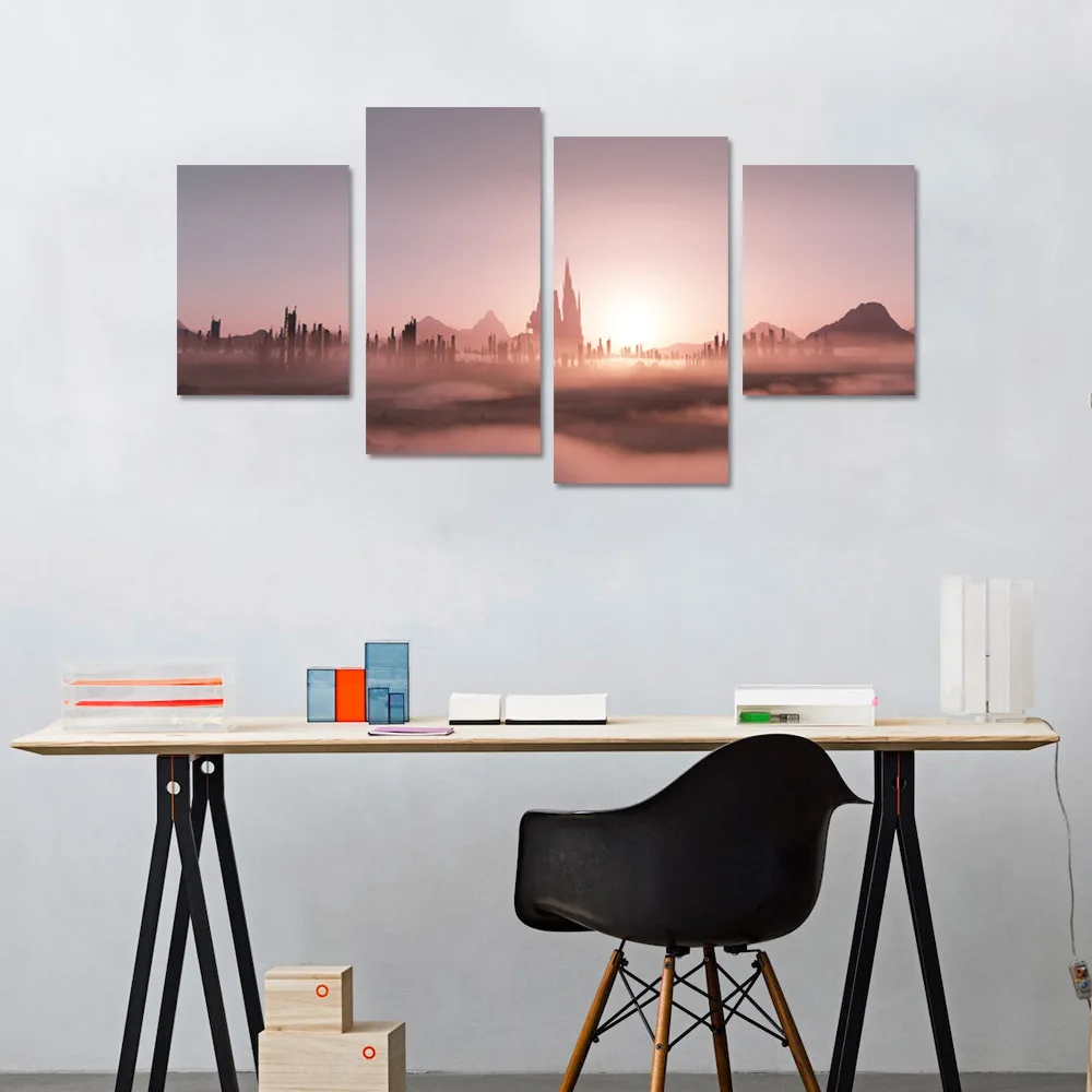 Goedkoop 3d Muurstickers Nieuwe Combinatie Creative Stickers Zonsondergang Steen Bos Landschap Woondecoratie Accessoires voor Woonkamer