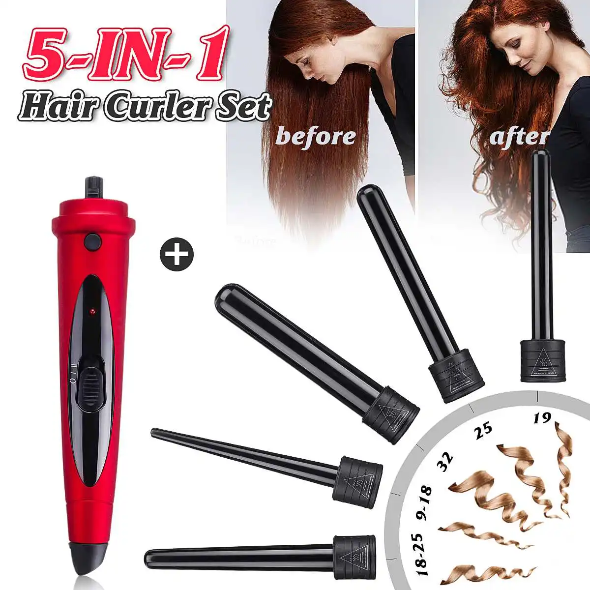 

5 in 1 Interchangeable Hair Curler Iron Curling Wand Roller Set with Glove for Women Curling Hair Fast heat Ironing Tool Set